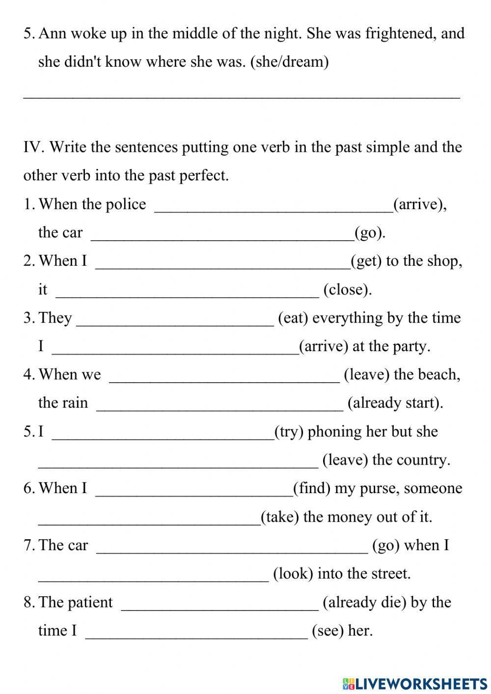 Past Perfect Simple and Past Perfect Continuous