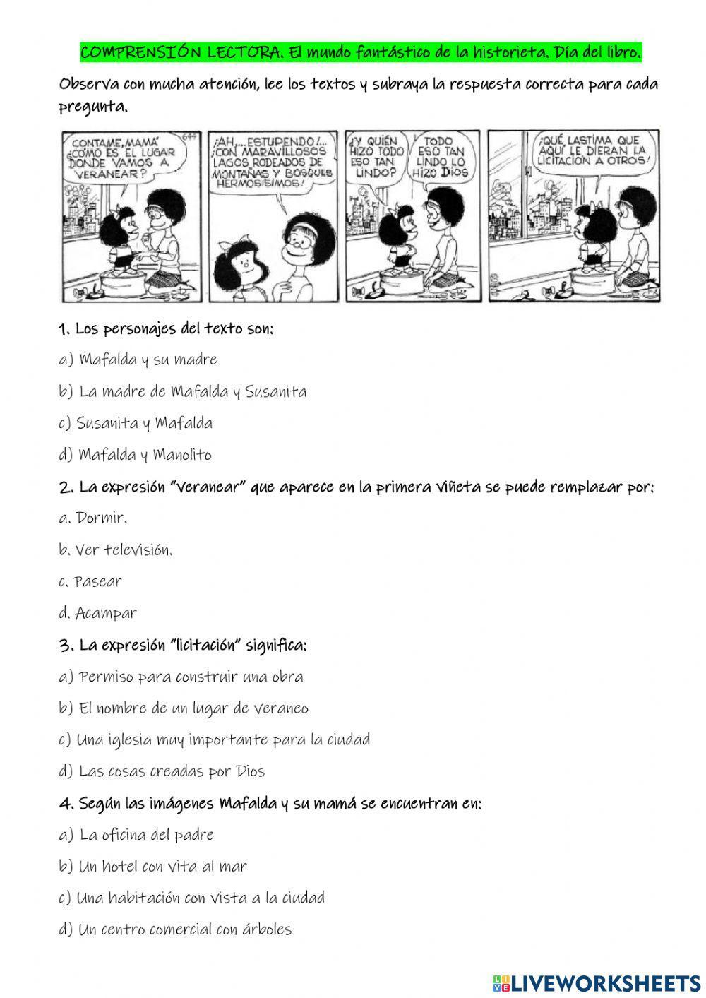 Comprensión lectora Mafalda 2