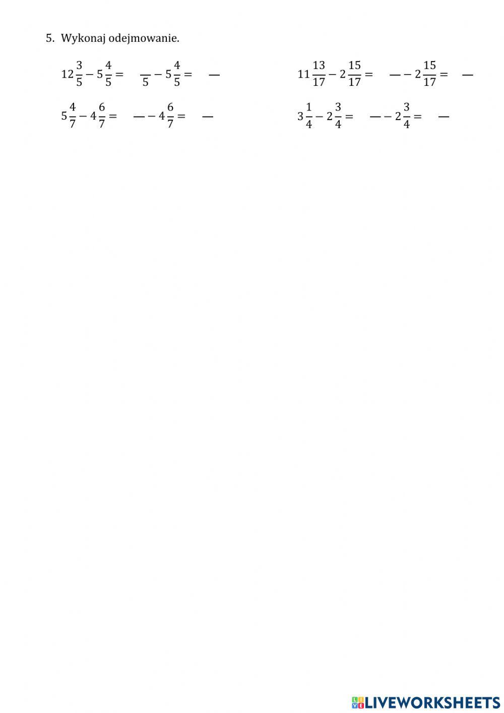 Odejmowanie ułamków zwykłych