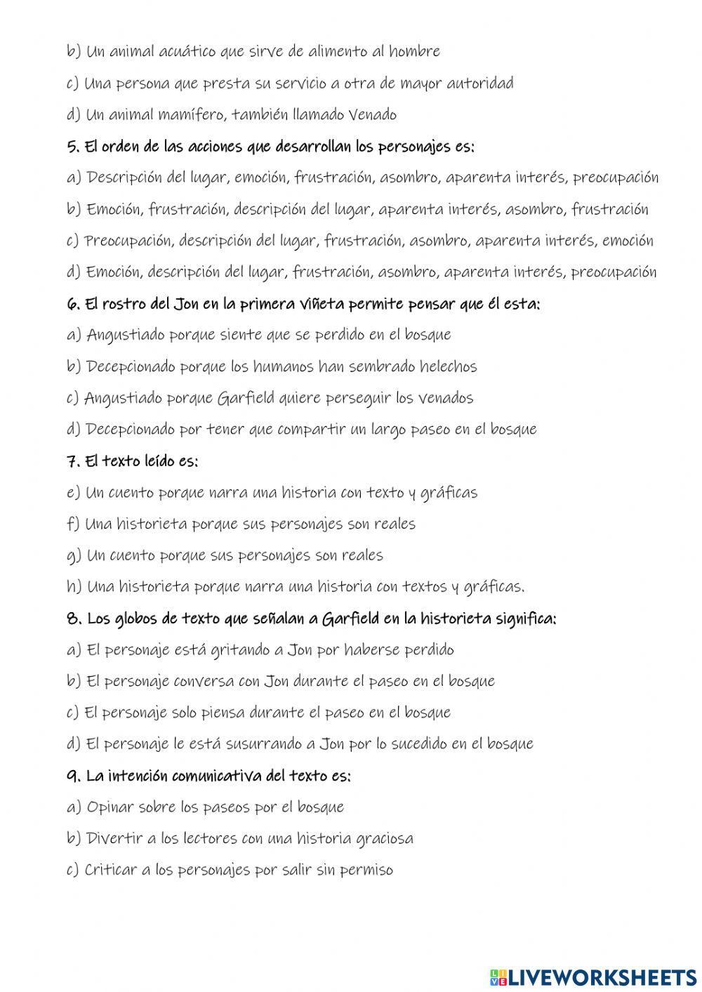 Comprensión lectora garfield