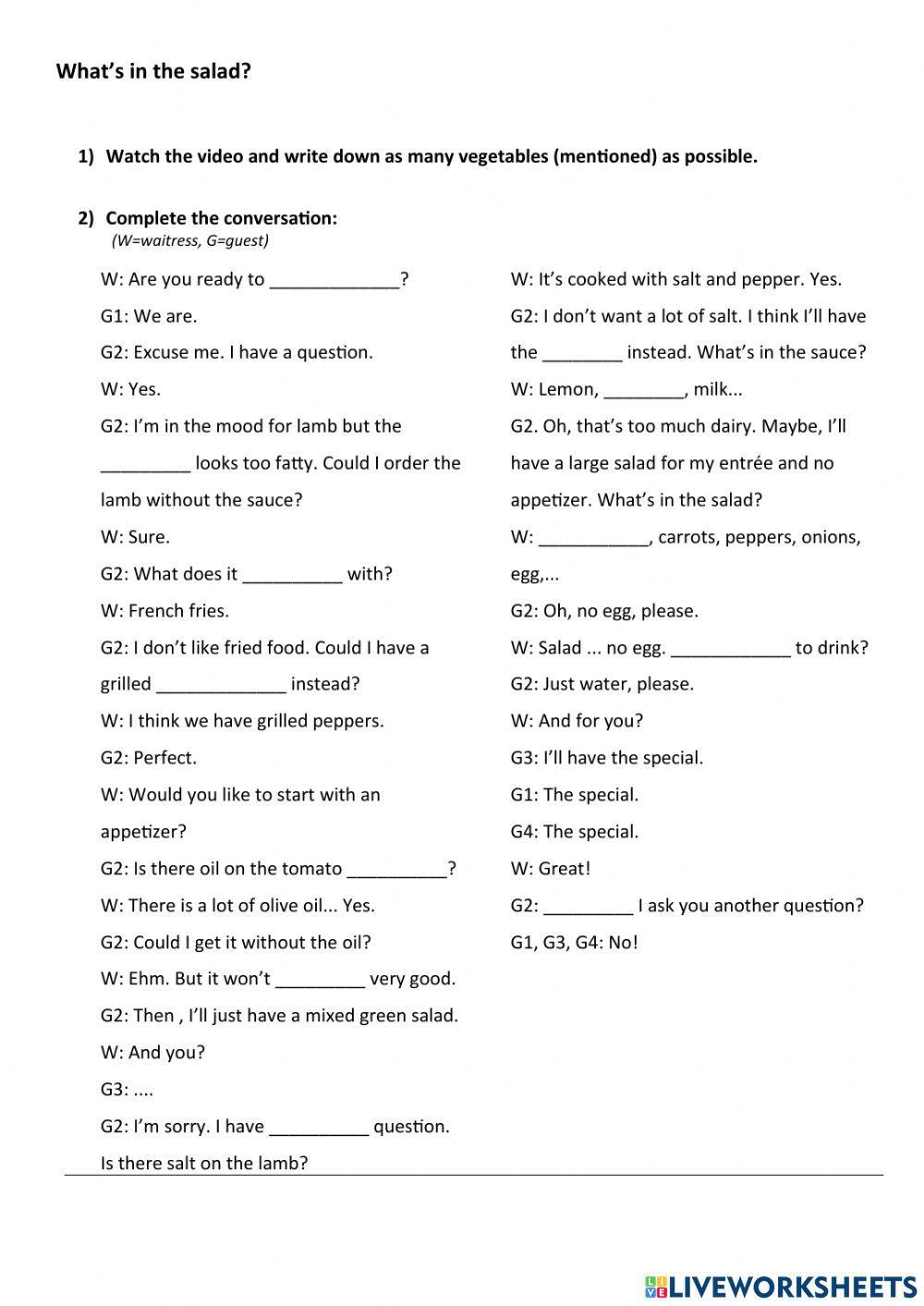 What's in the salad? (Restaurant language with a short video)