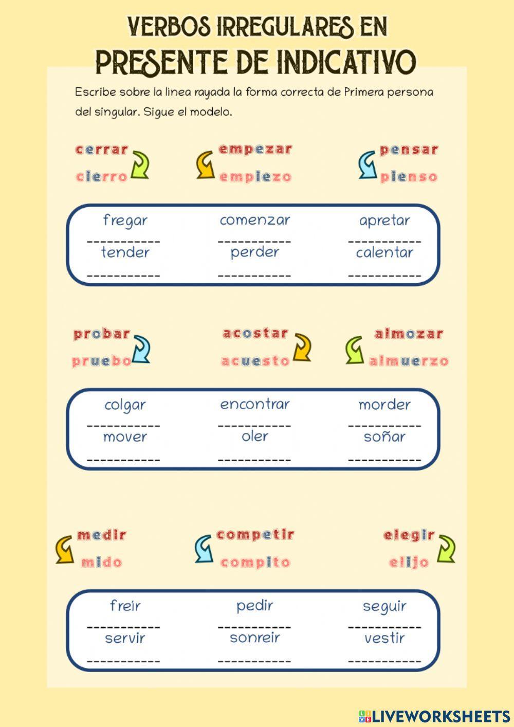 Verbos irregulares en Presente de Indicativo