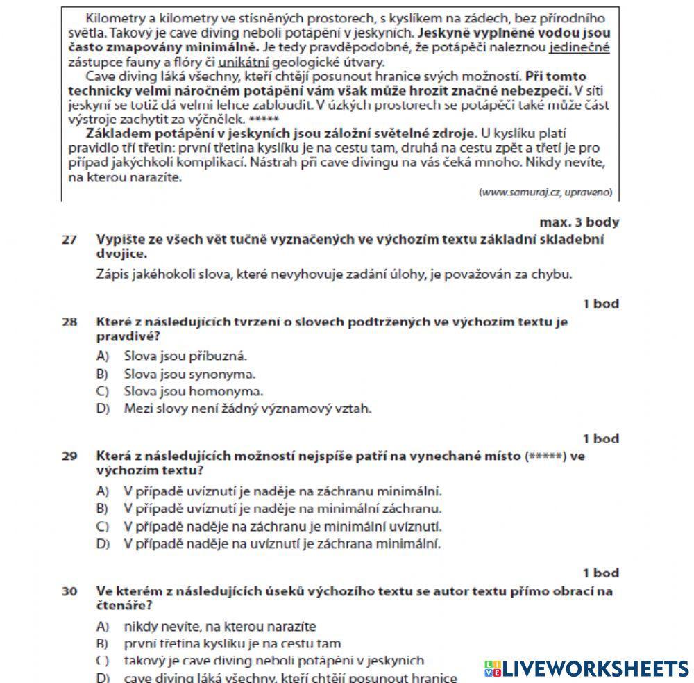 Český jazyk a literatura - přijímací zkoušky 03