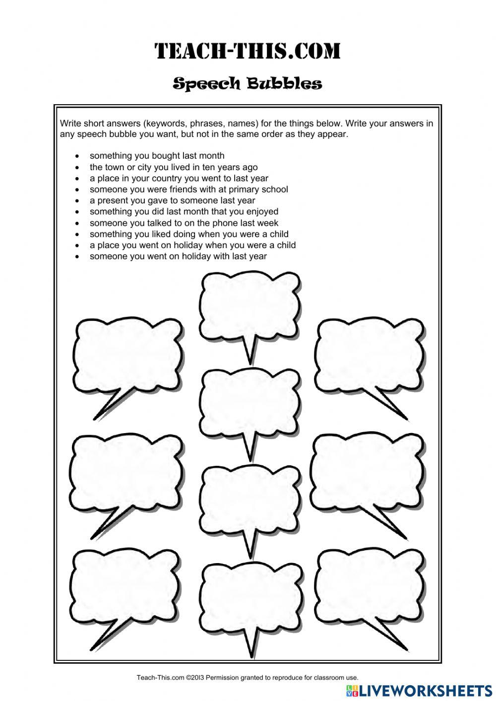 Speech bubbles - past simple questions