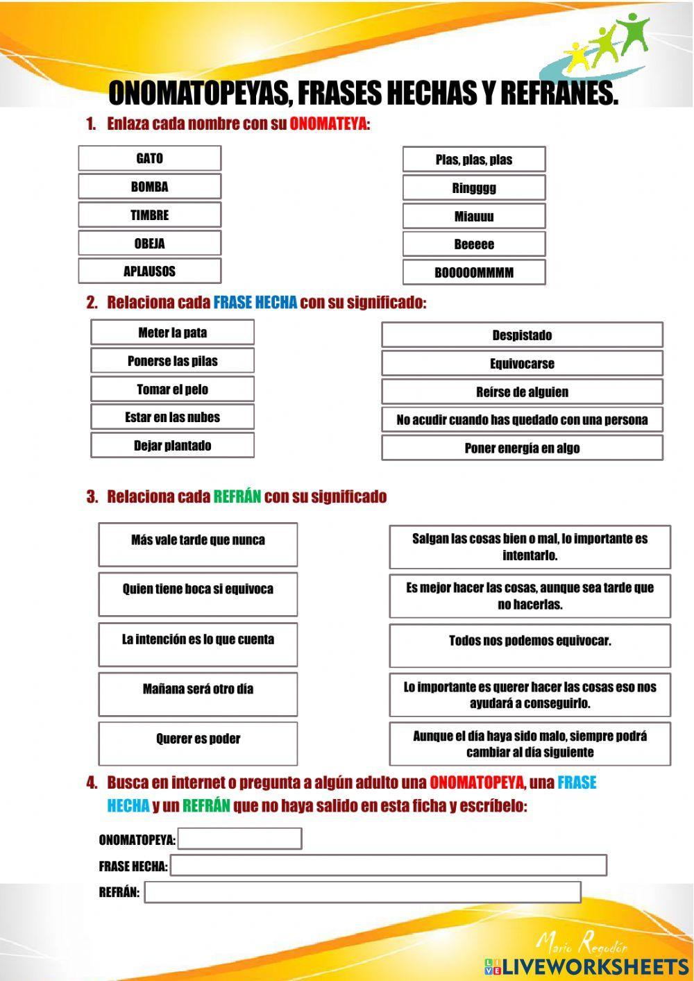 Onomatopeyas, frases hechas y refranes