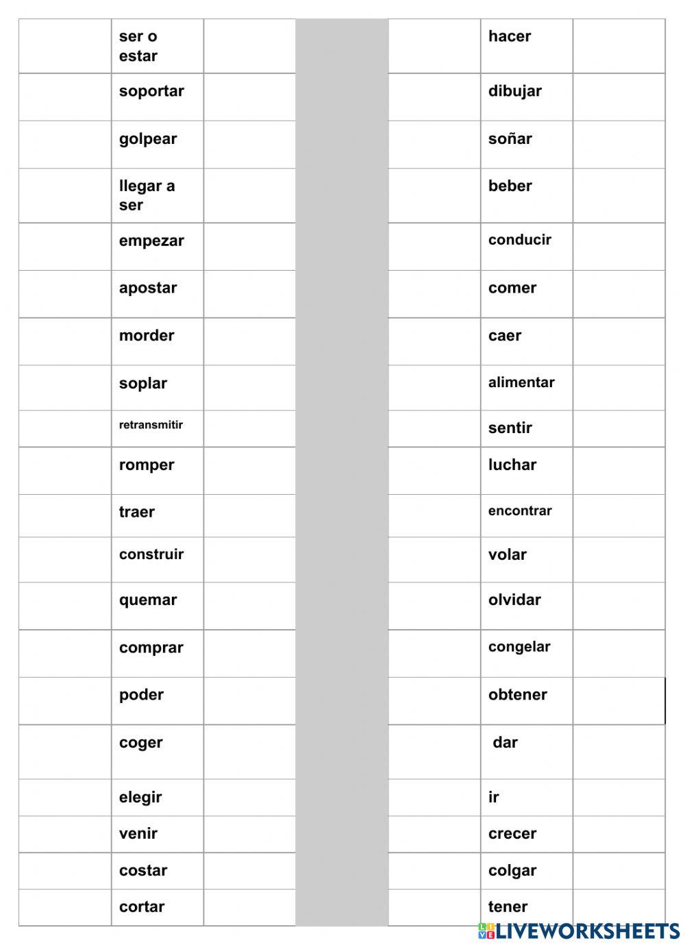 Primera hoja Irregular verbs for 6º