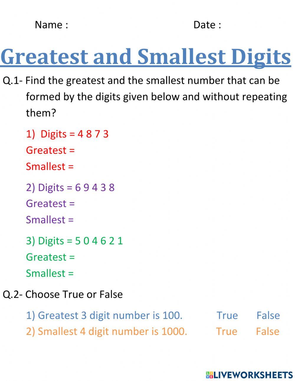 Greatest and Smallest numbers