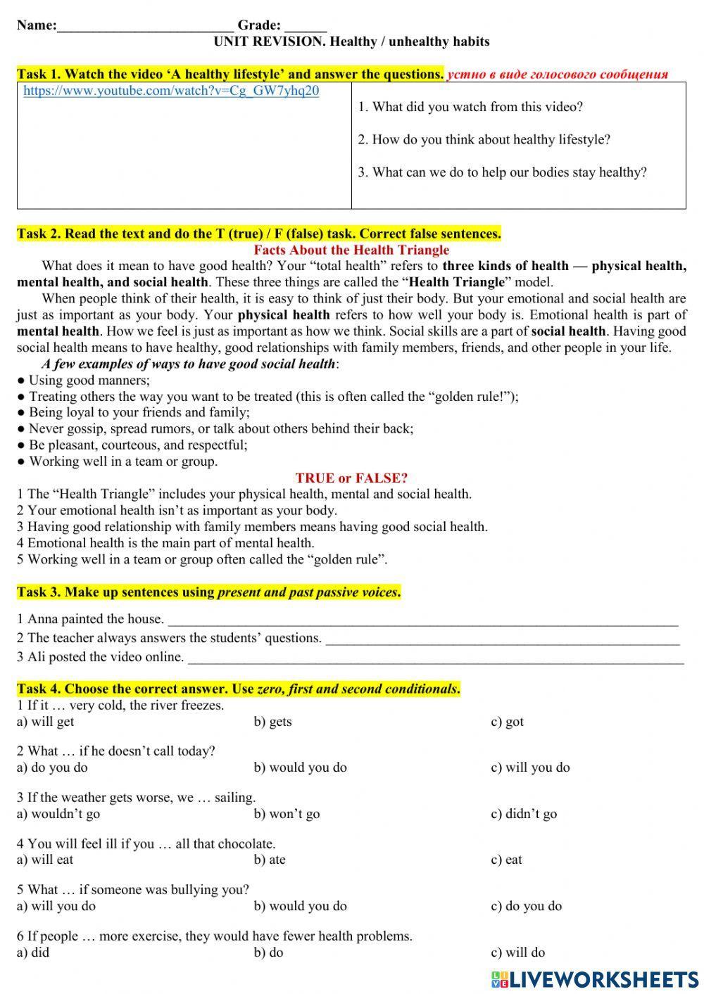 Unit Revision. Healthy-Unhealthy habits