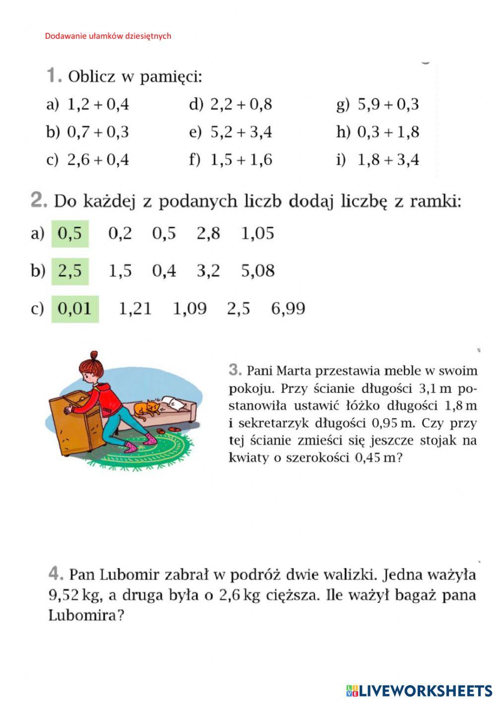 Dodawanie ułamków dziesiętnych