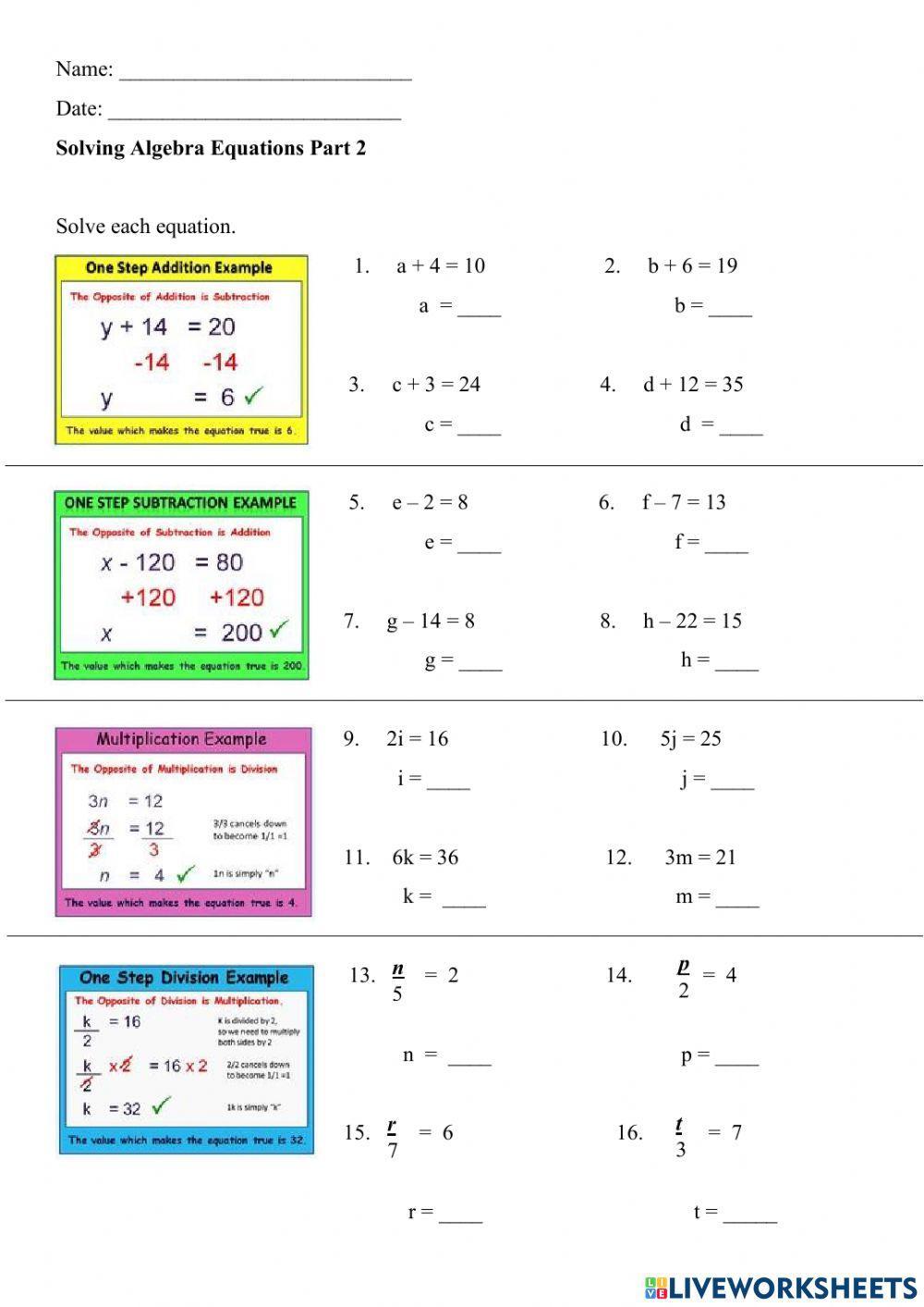 Solving One Step Equations Solving One Step Equations