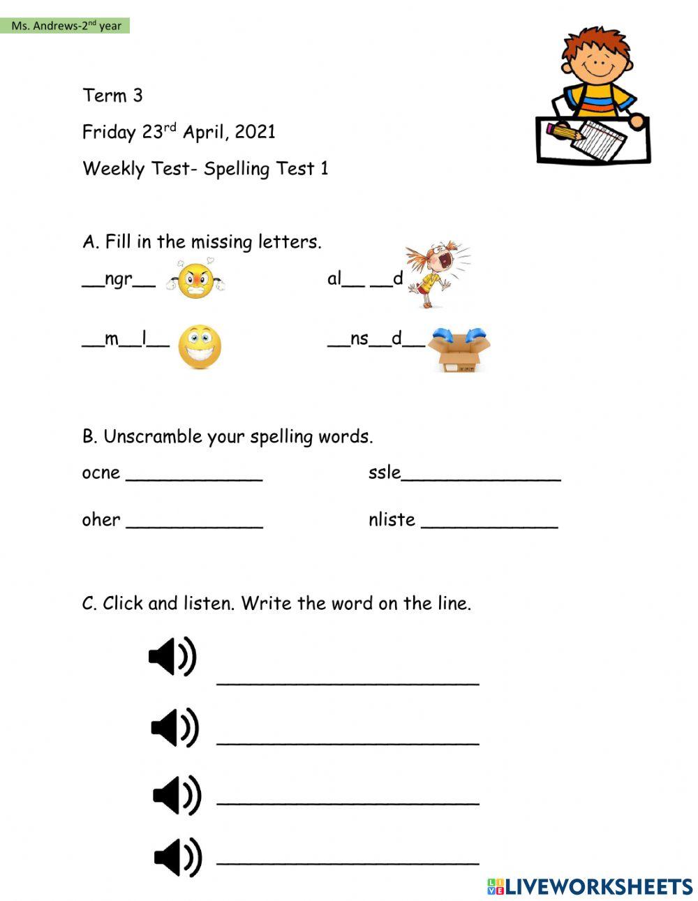 Term 3- Spelling Test 1