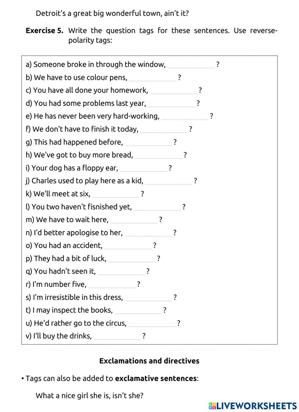 Question tags class notes + exercises