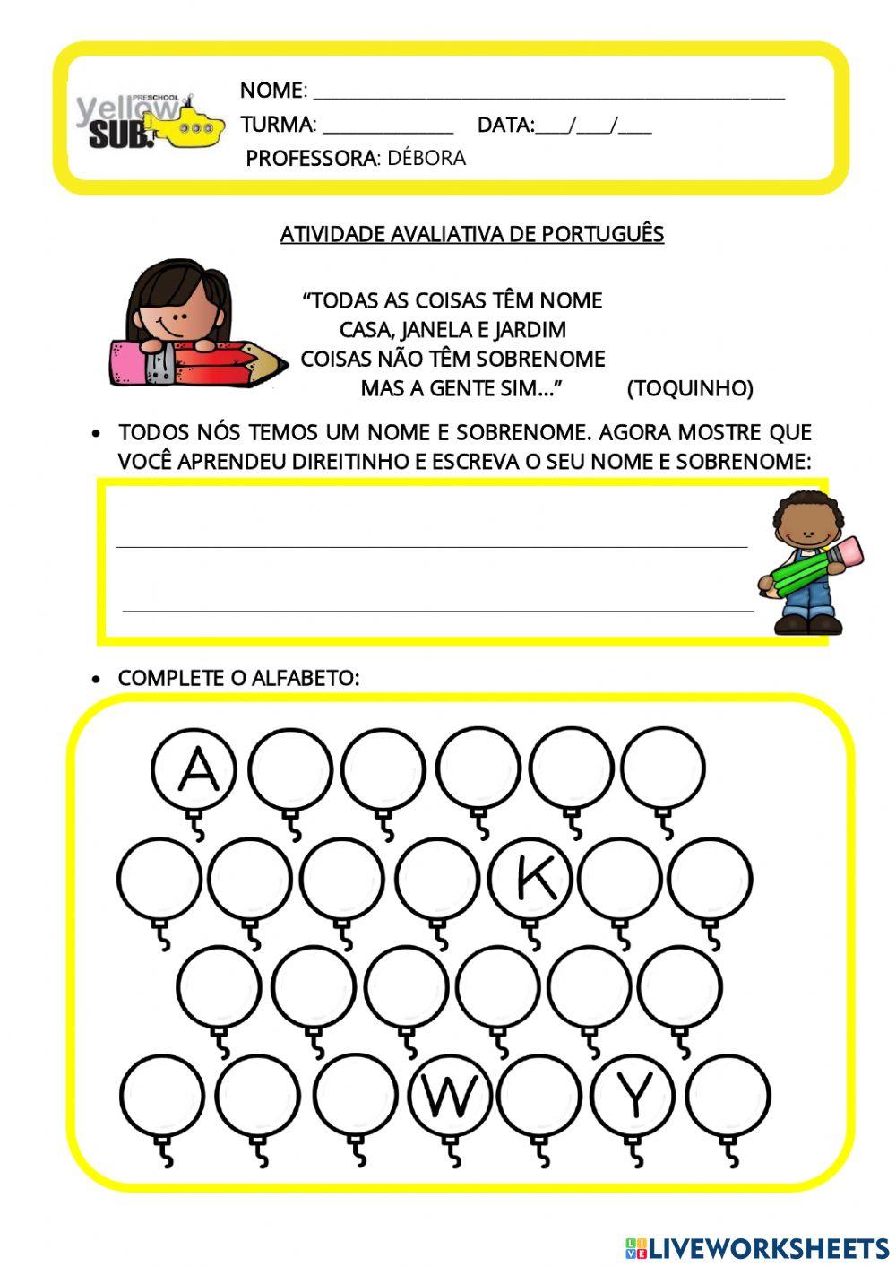 Avaliação língua portuguesa