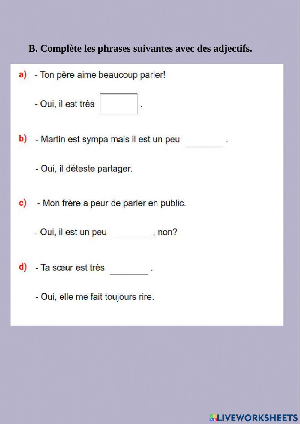 Adjectifs de caractère