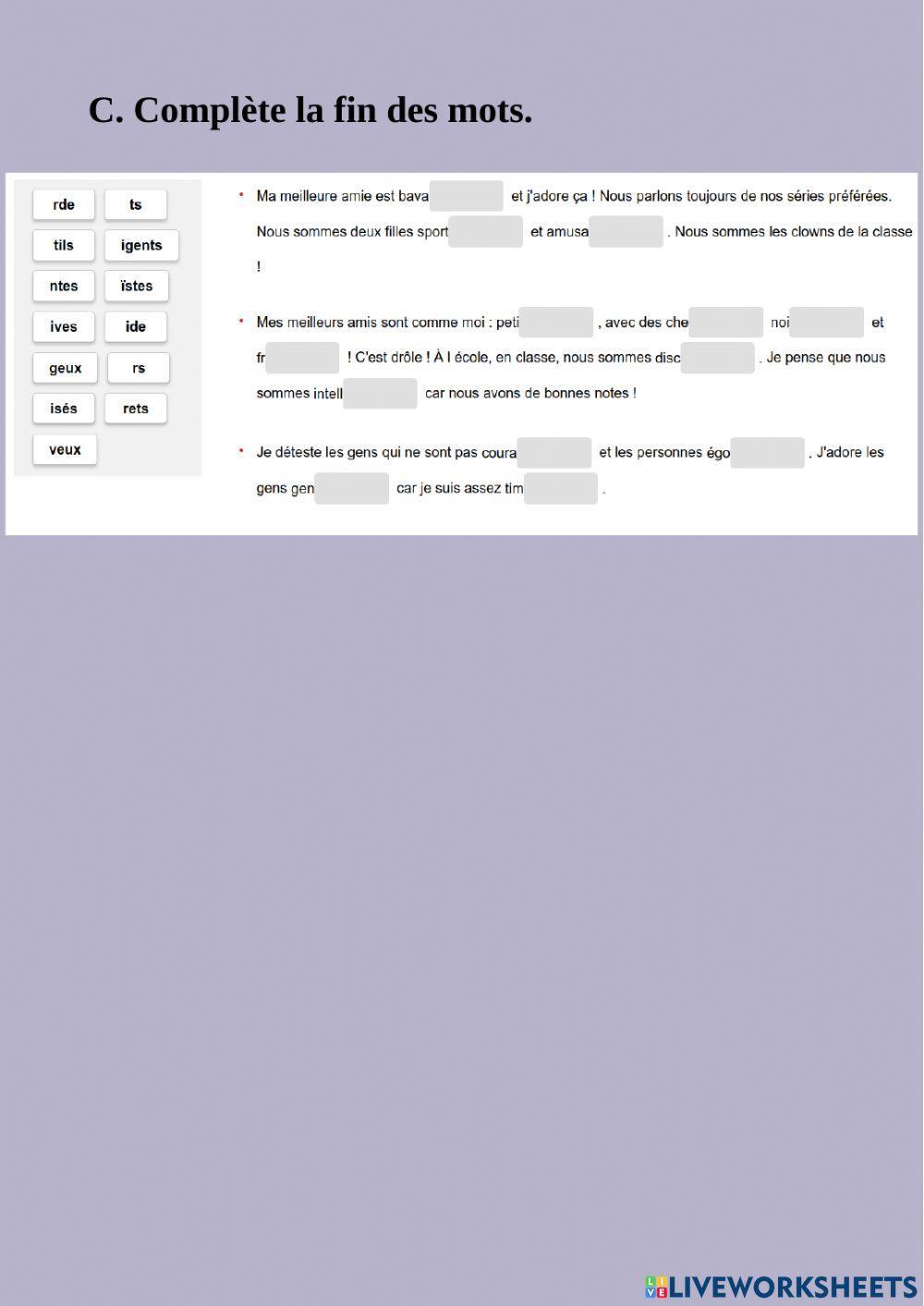Adjectifs de caractère