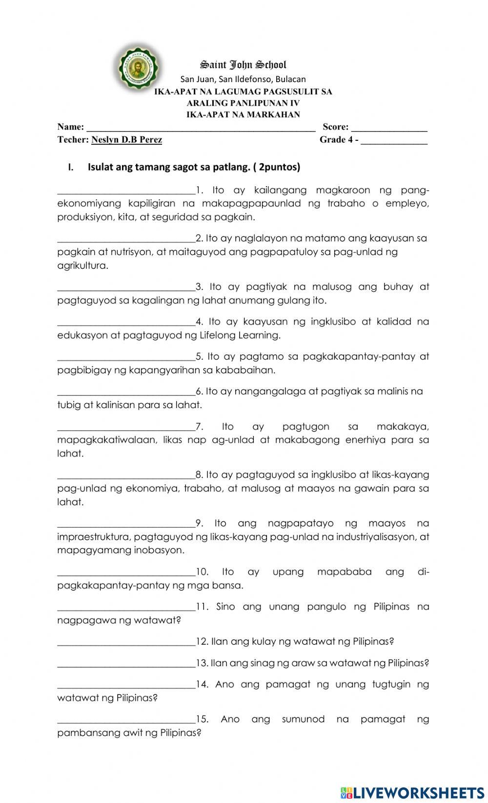 Fourth Periodical Exam