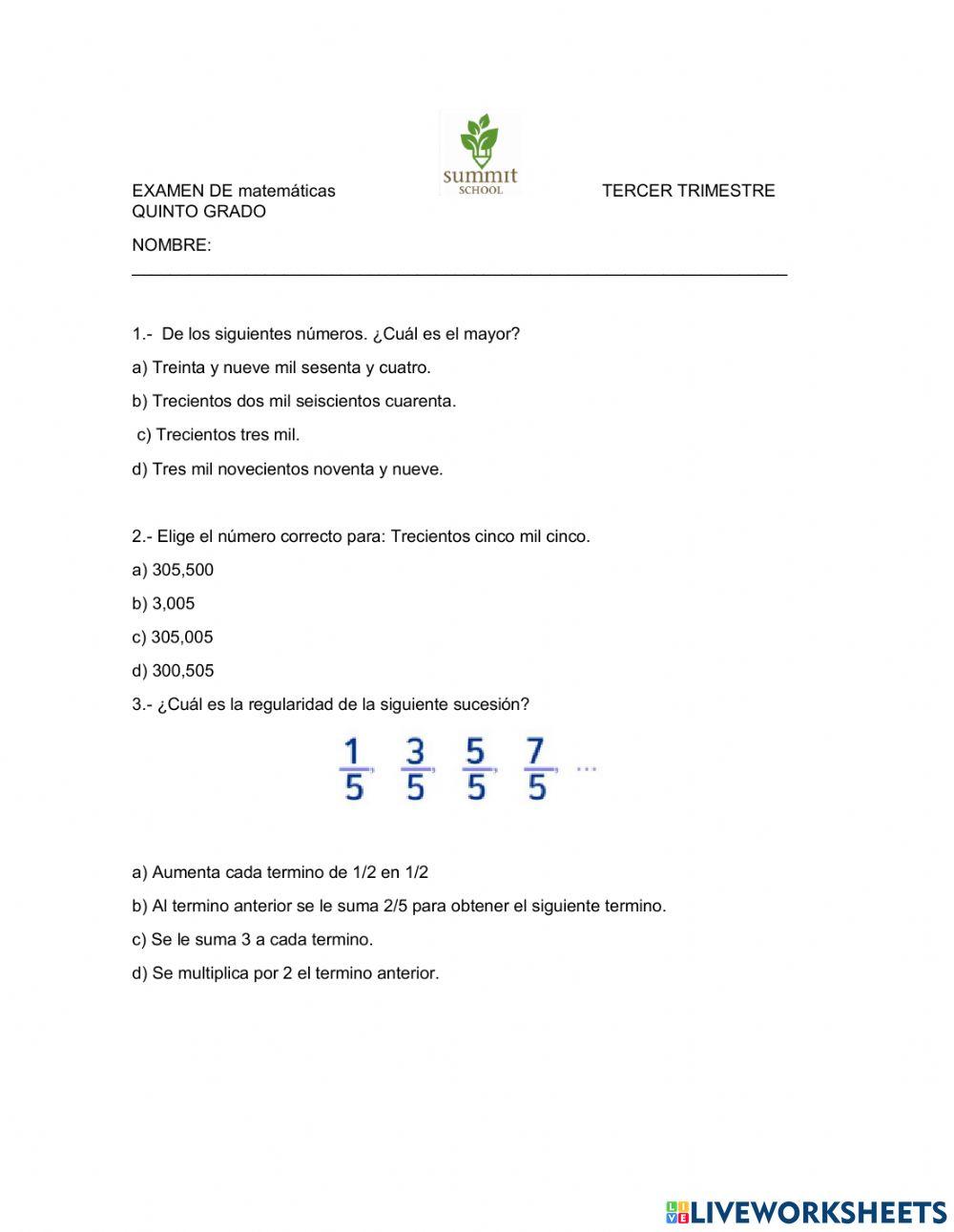 Examen matemáticas