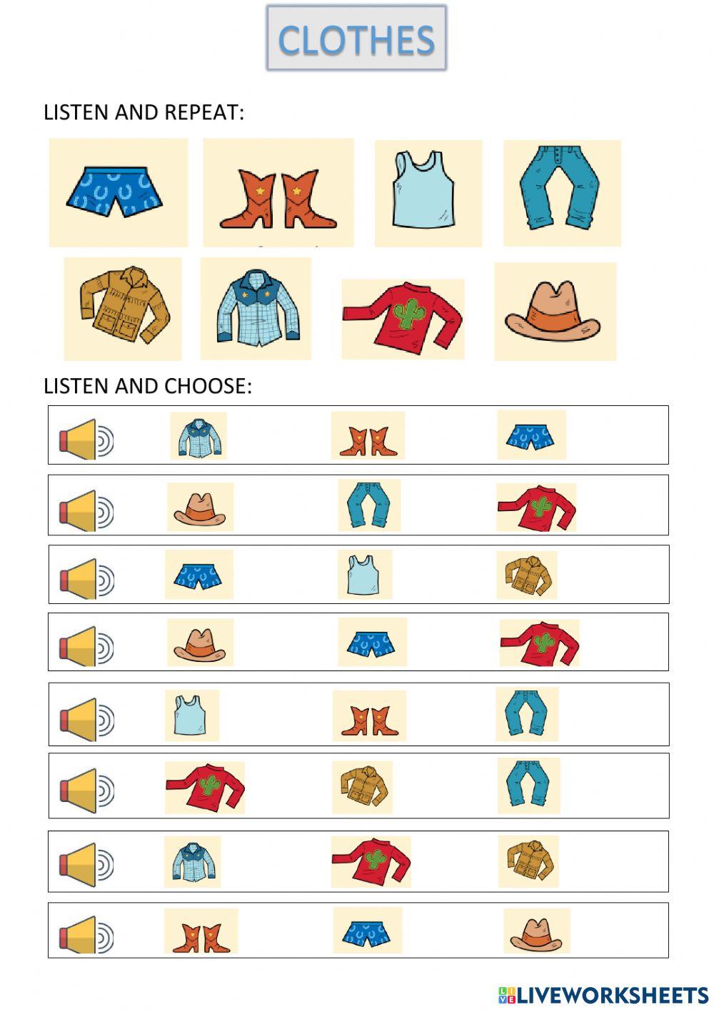 Clothes online exercise for GRADE 1 | Live Worksheets