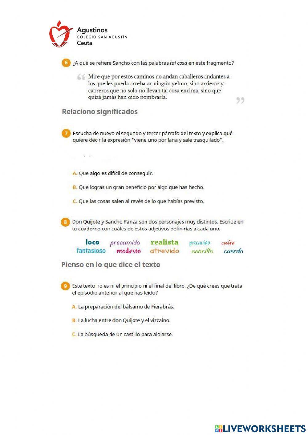 Comprensión Lectora -Un Leal Escudero- (Unidad 10)