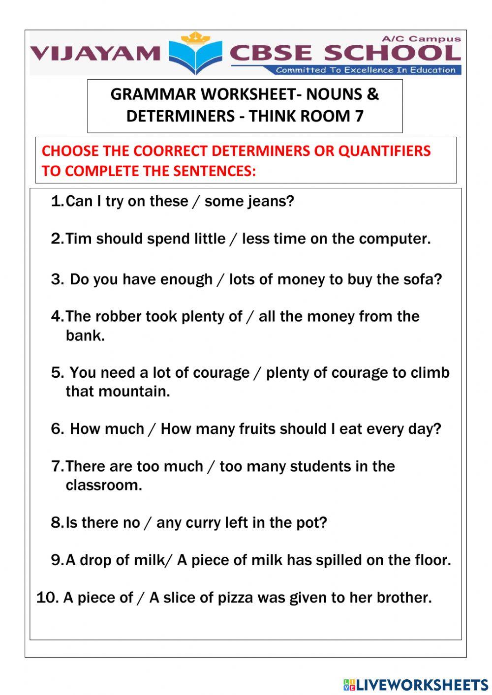 Determiners for nouns- THINKROOM 7