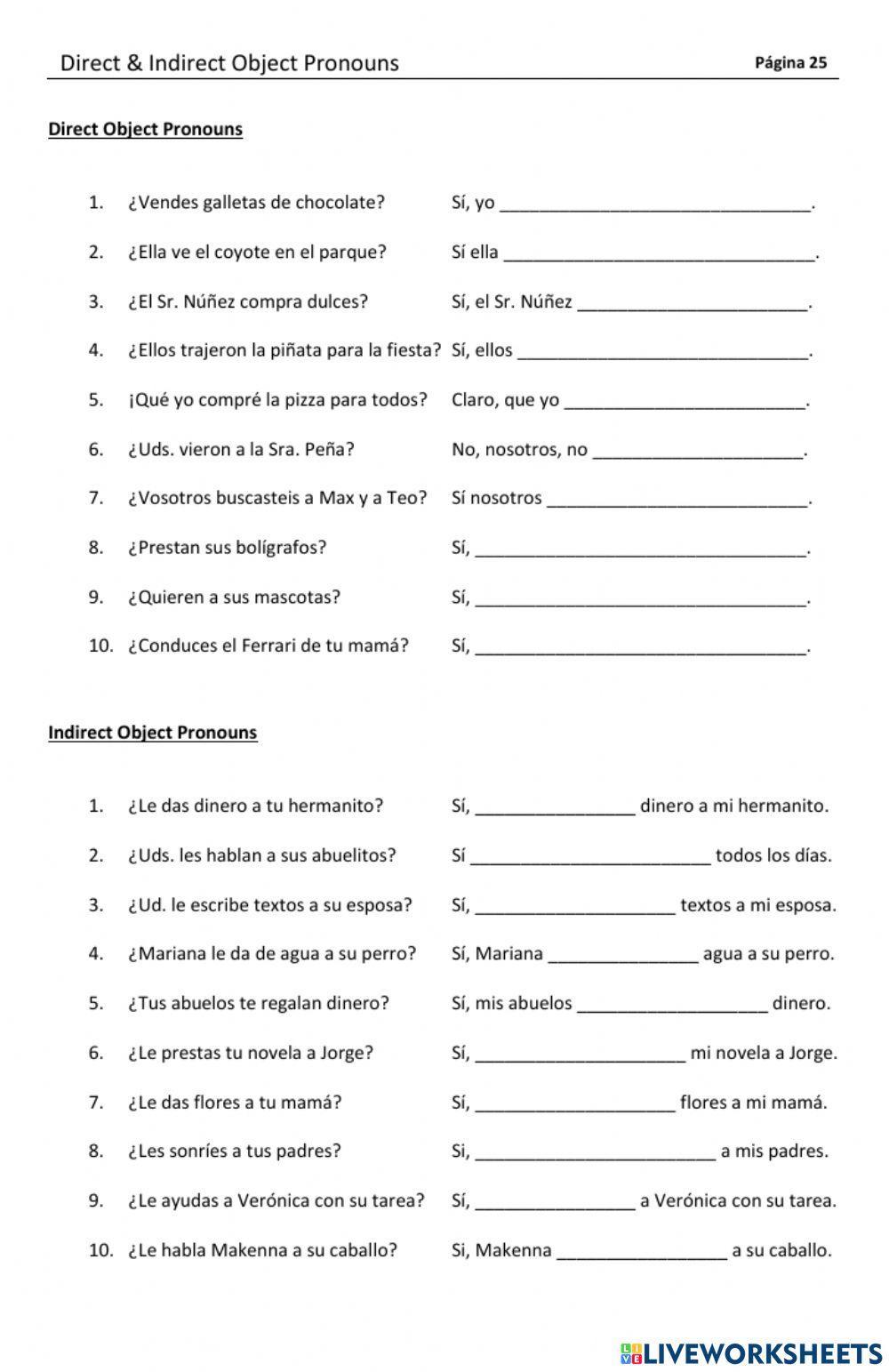 Direct And Indirect Object Pronouns Spanish Worksheet Pdf Answers Direct And Indirect Object Pronouns Spanish Worksheet Pdf Answers