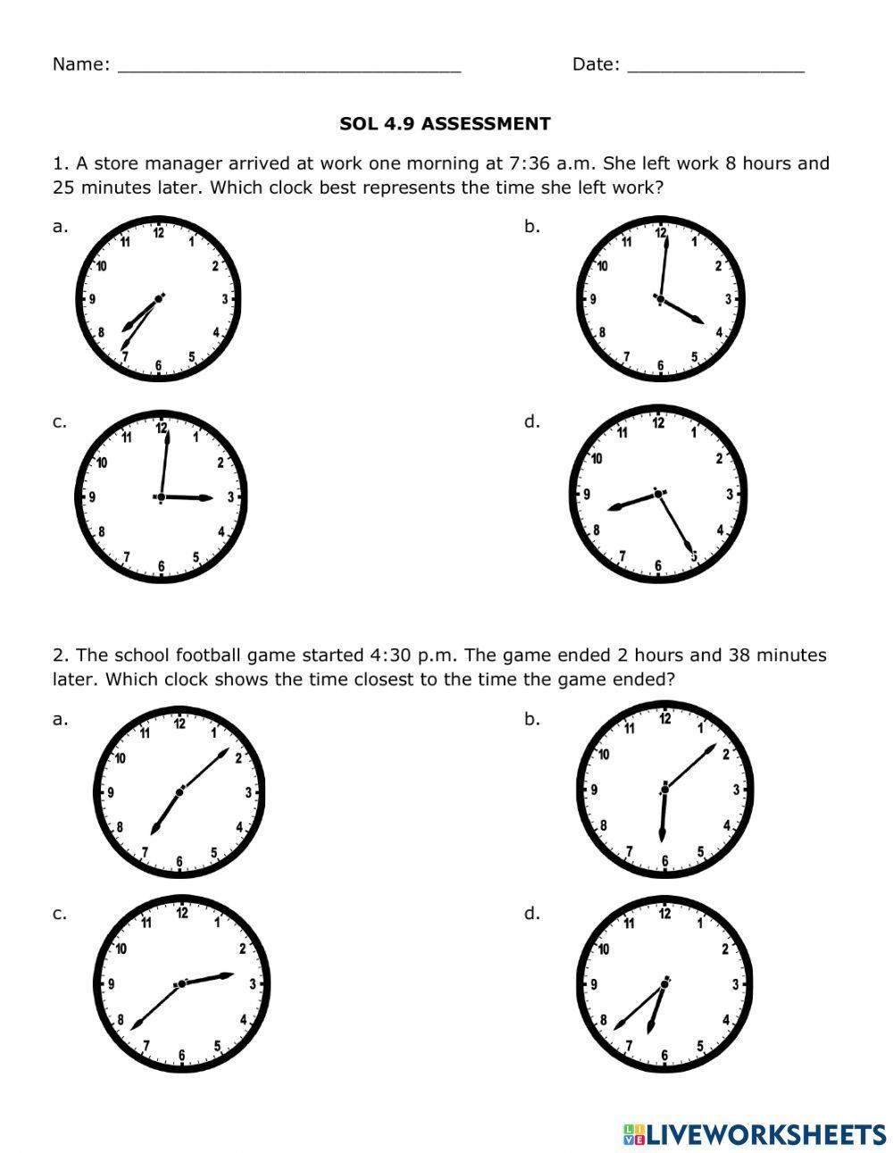 Elapsed Time Classwork