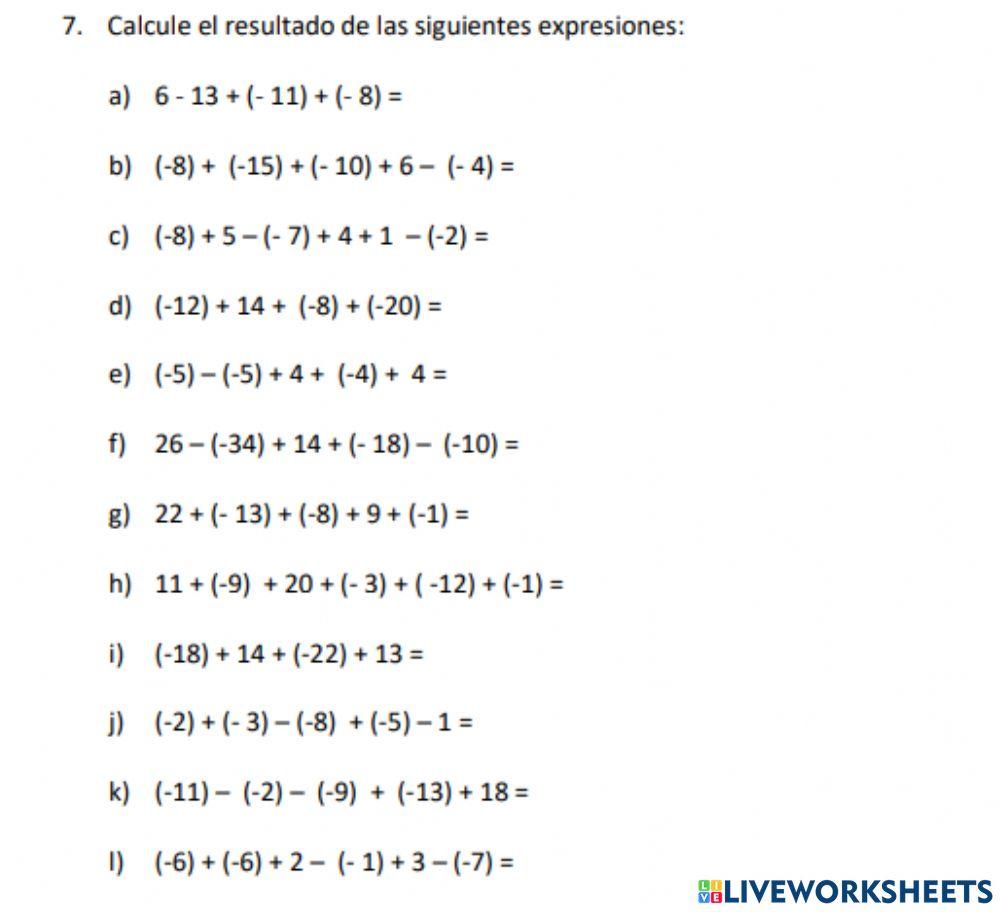 Suma y resta numeros enteros