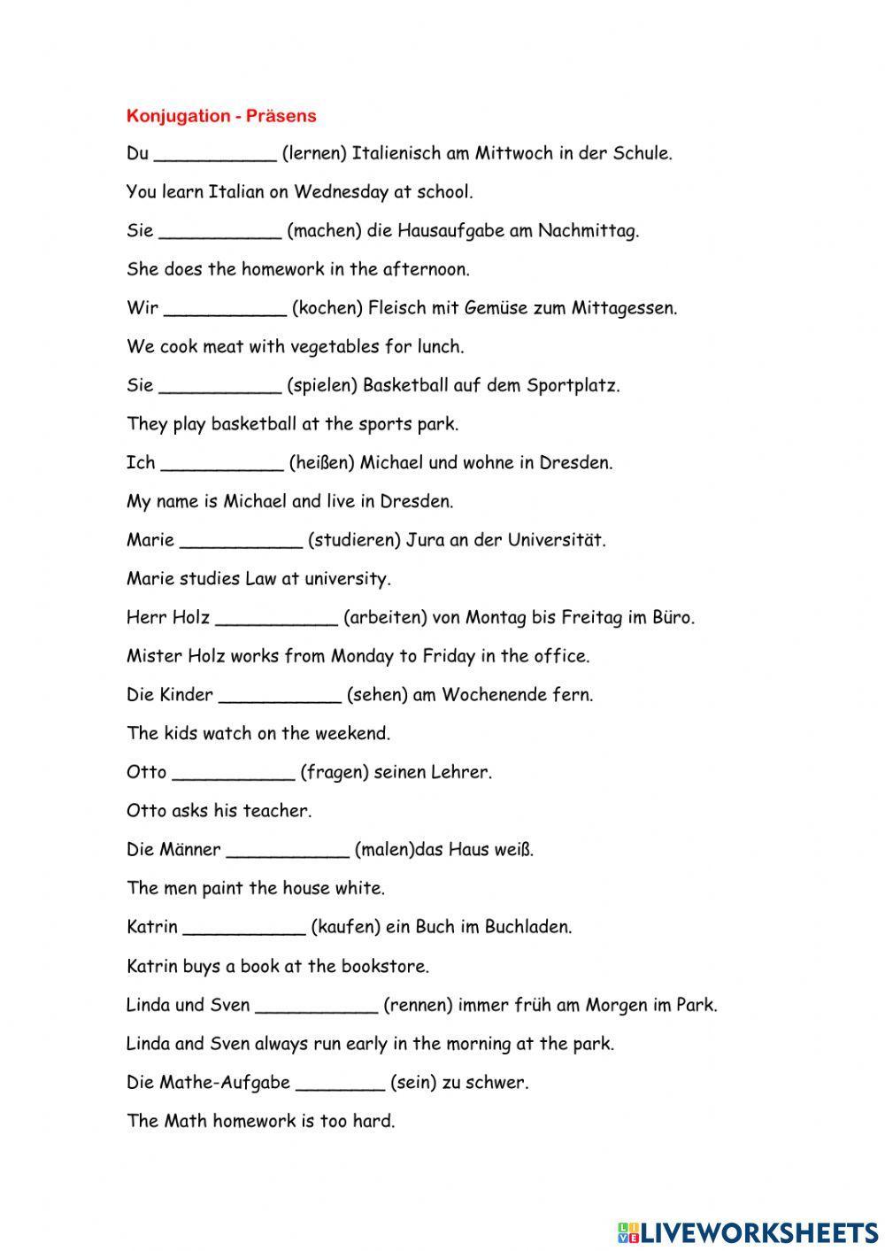 Regelmäßige Verben im Präsens - Arbeitsblatt 2