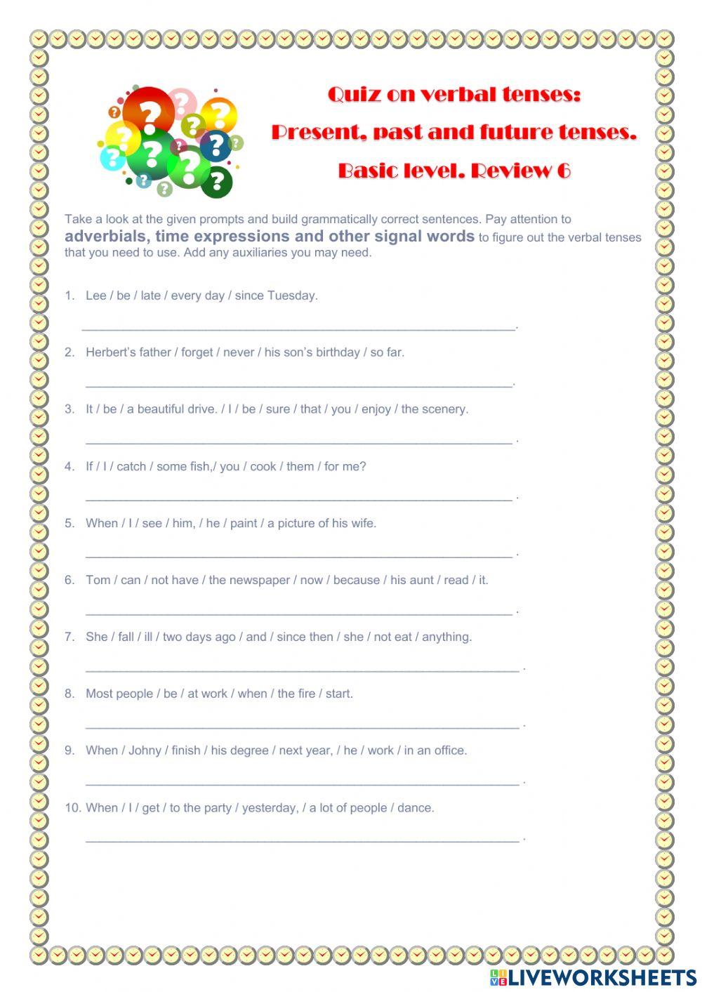 Verbal tenses review. Basic level. Review 6