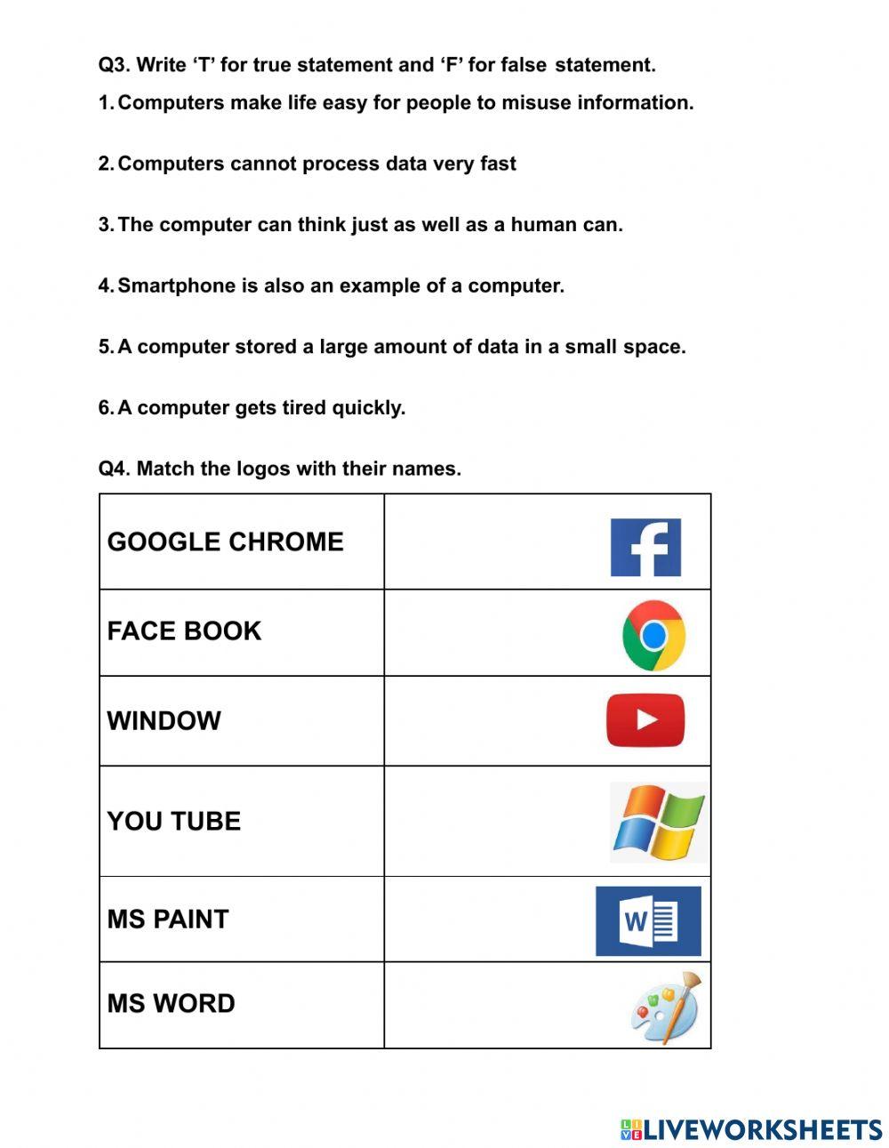 Computer online exercise for | Live Worksheets