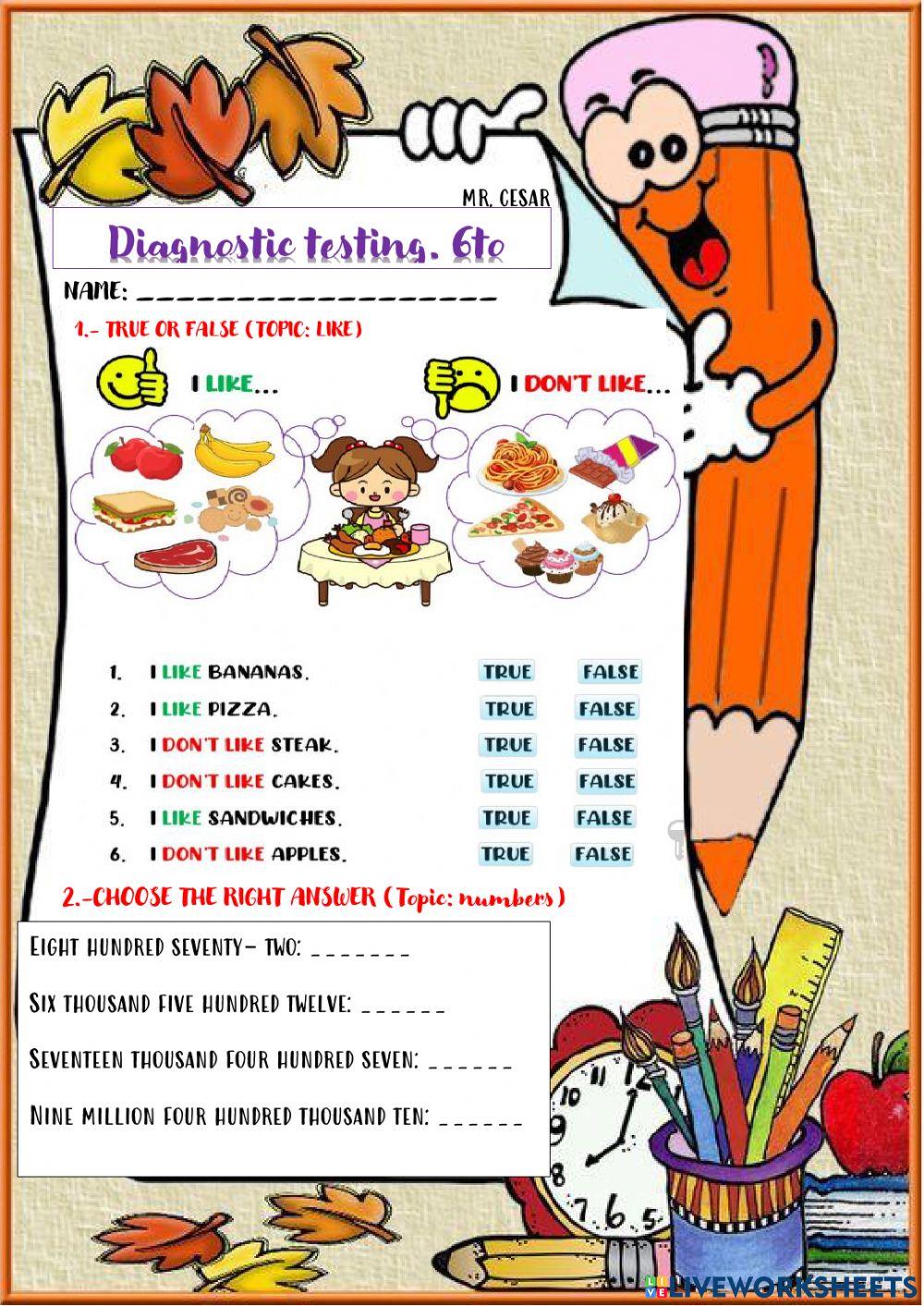 DIAGNOSTIC TESTING 6TO