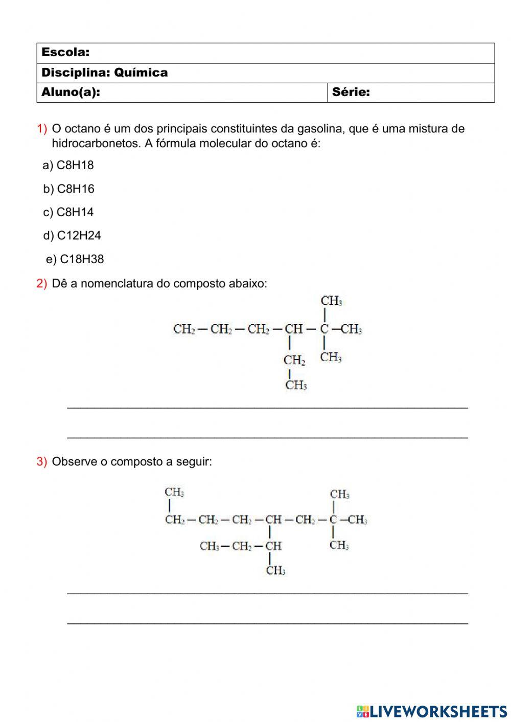 Nomenclatura do hidrocarbonetos