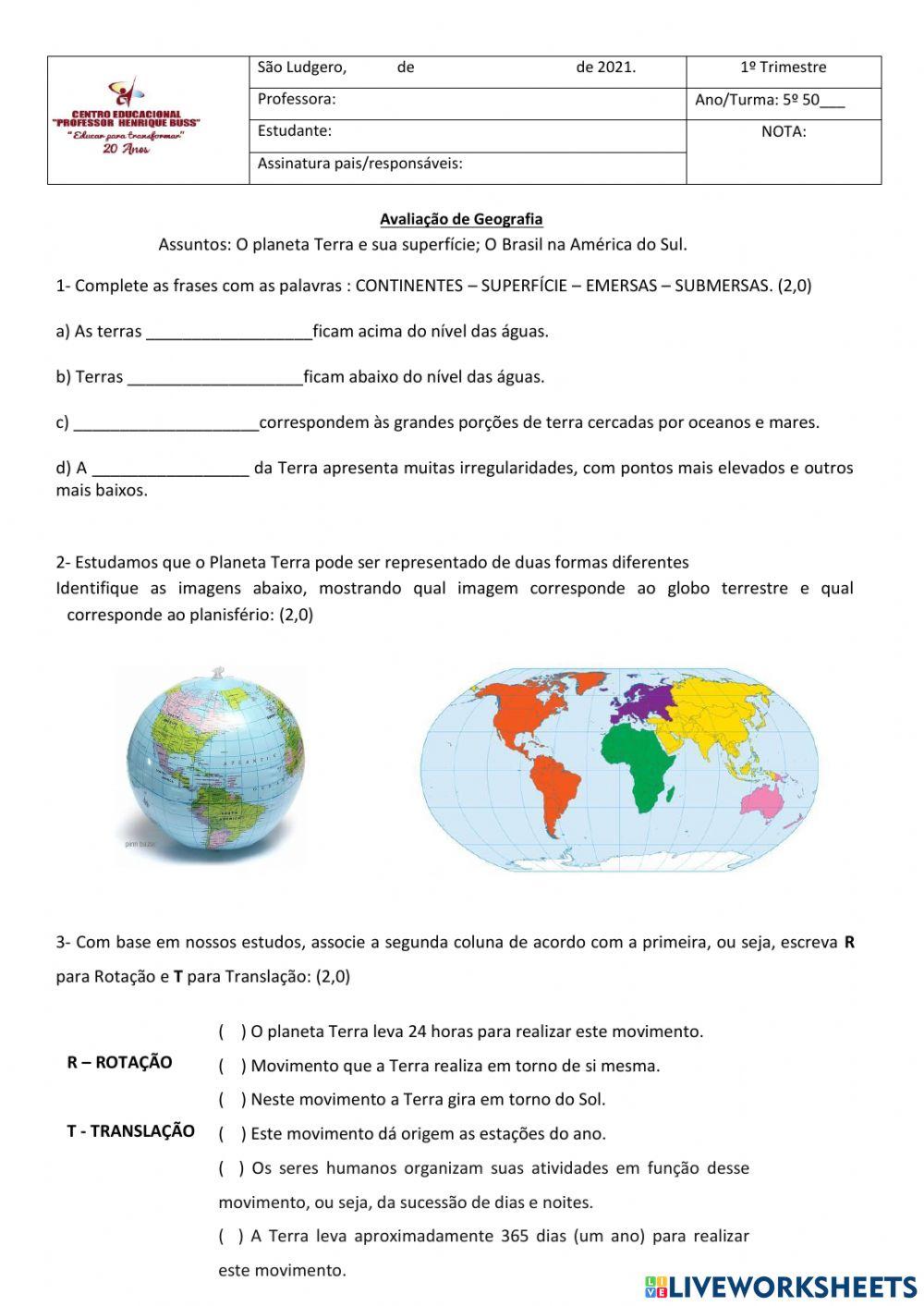 Avaliação de Geografia