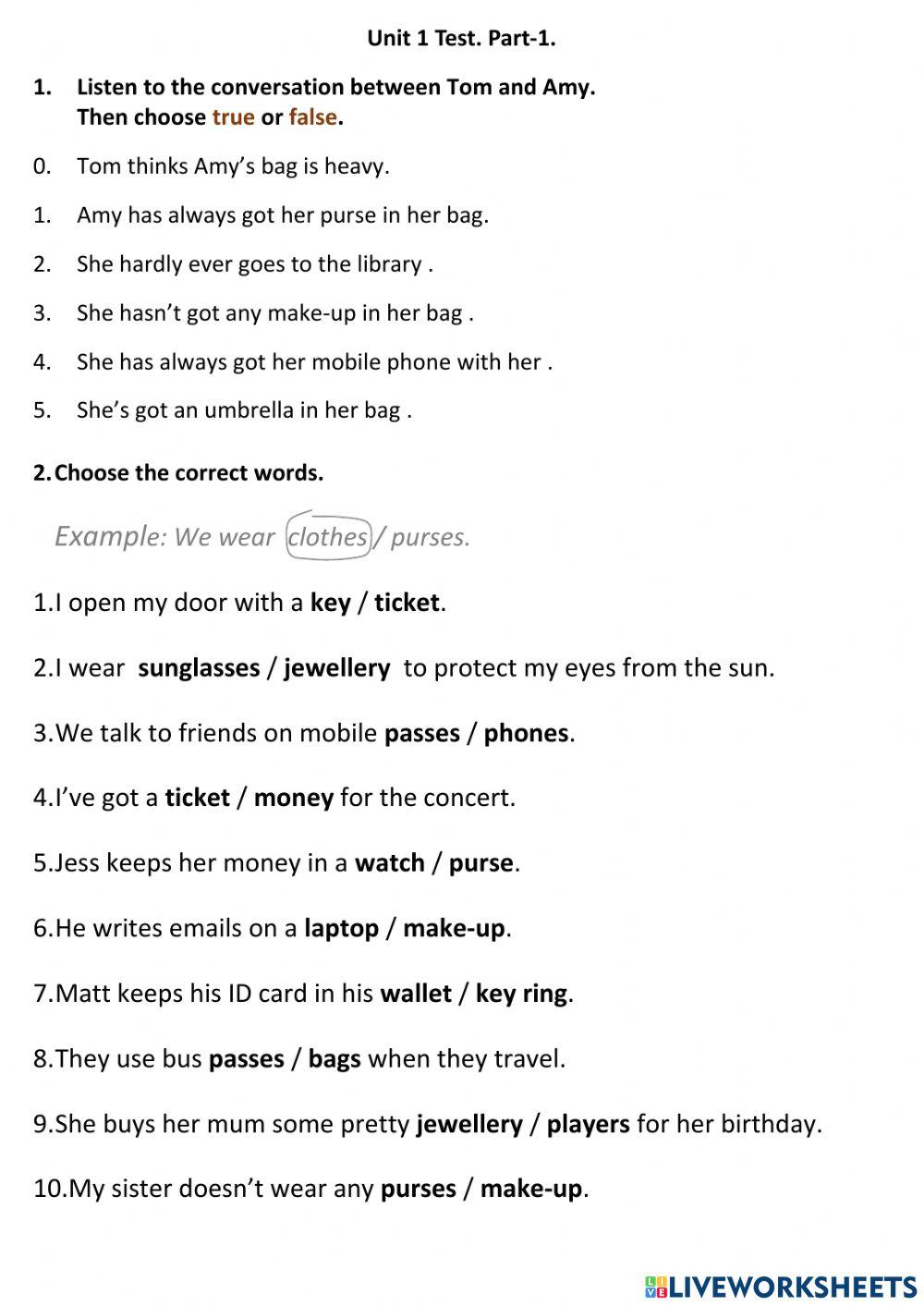 Unit 1 Test. Part 1 .EP2.