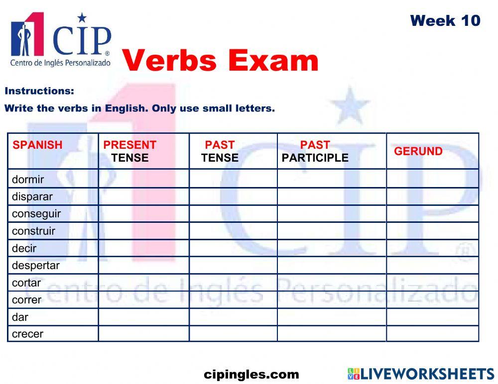 Verbs Exam Week 10