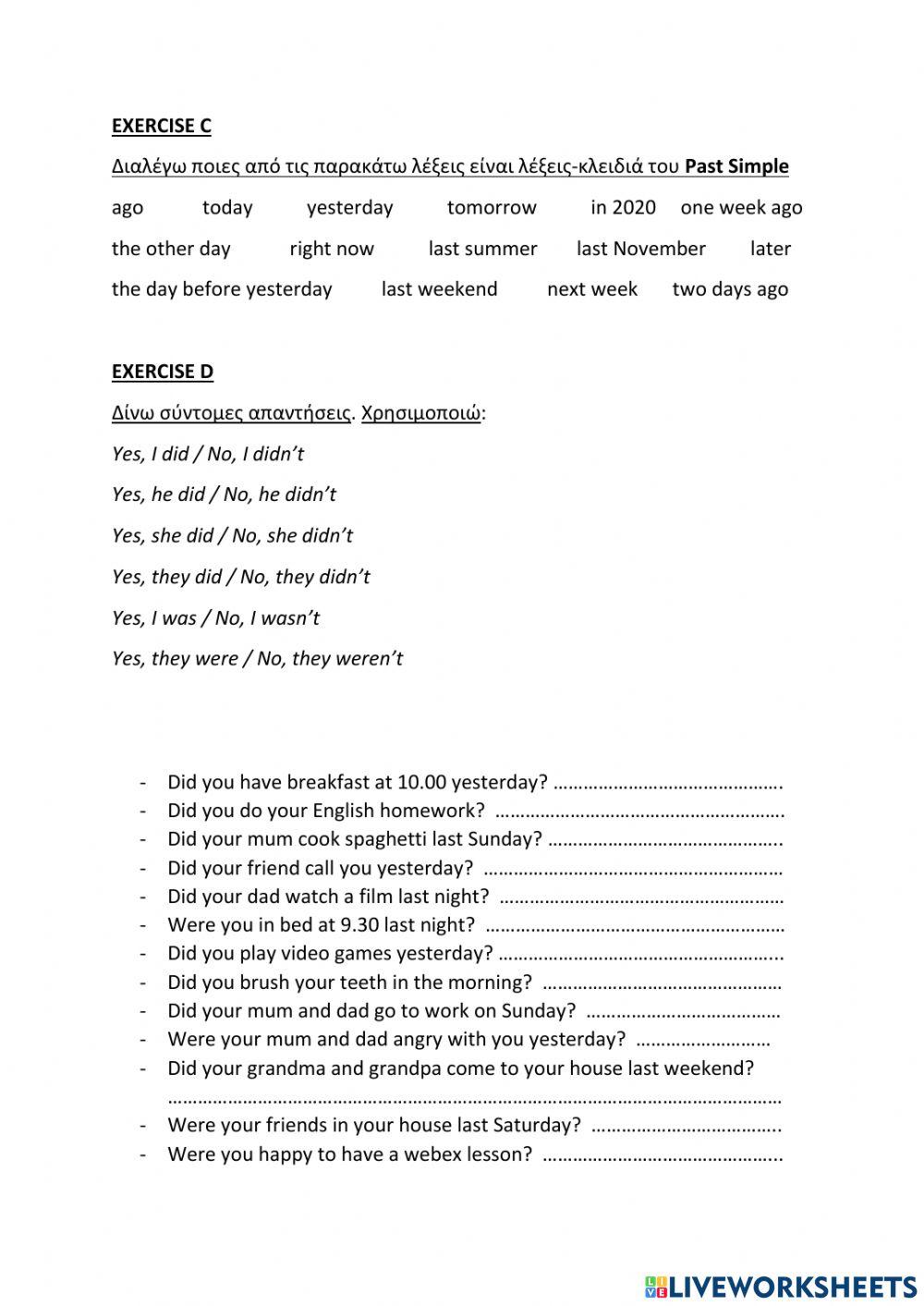 Simple past regular verbs