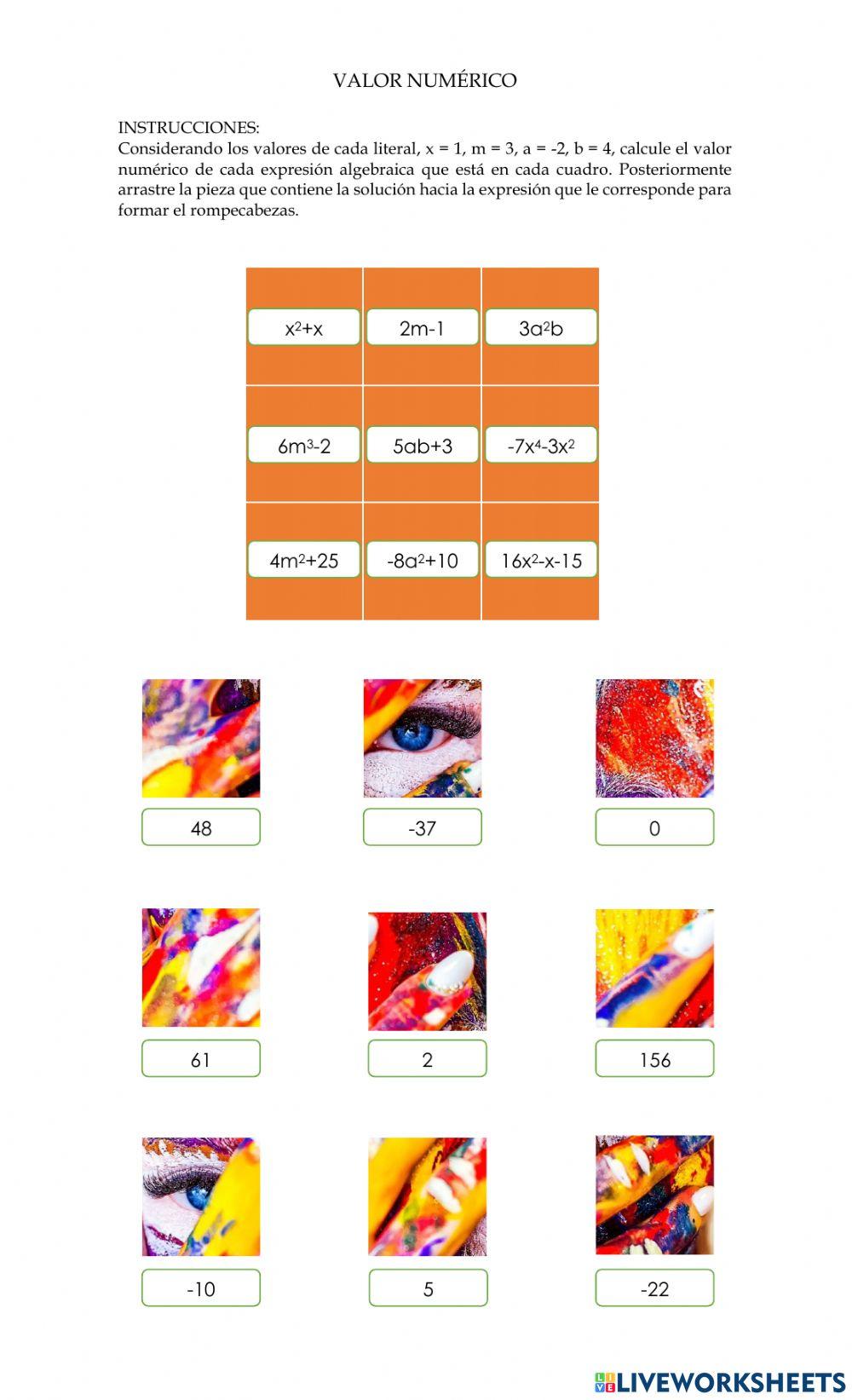 Clasificación, orden y valuación de expresiones algebraicaqs
