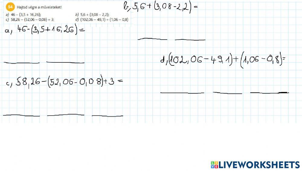 Írásbeli összeadás, kivonás
