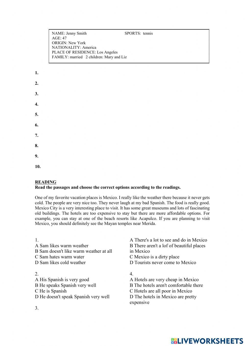 Mock Exam Unit 1 Level 1