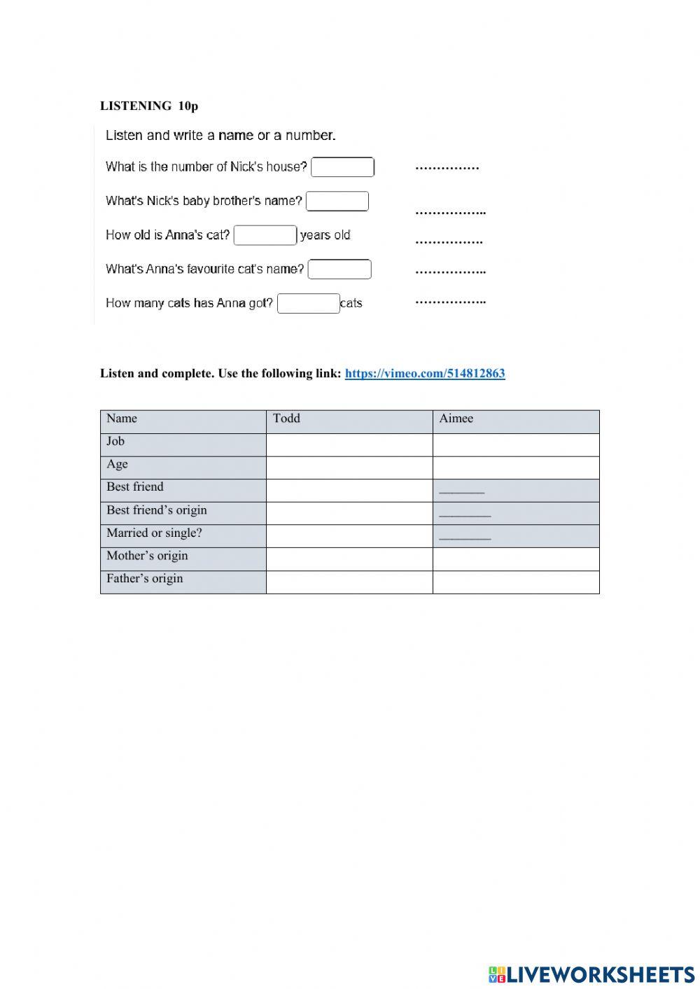 Mock Exam Unit 1 Level 1