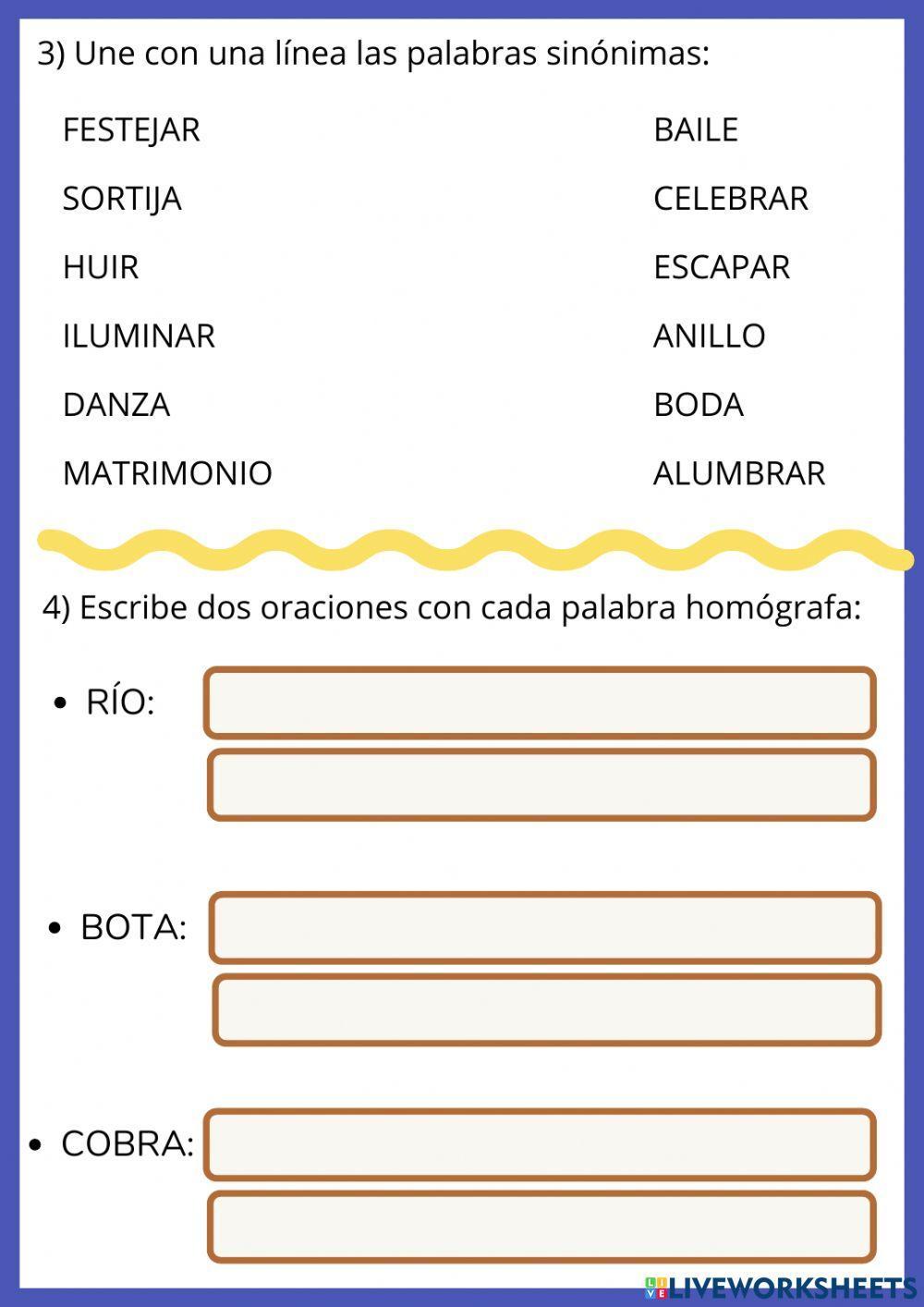 Palabras Sinónimas, Antónimas y Homógrafas
