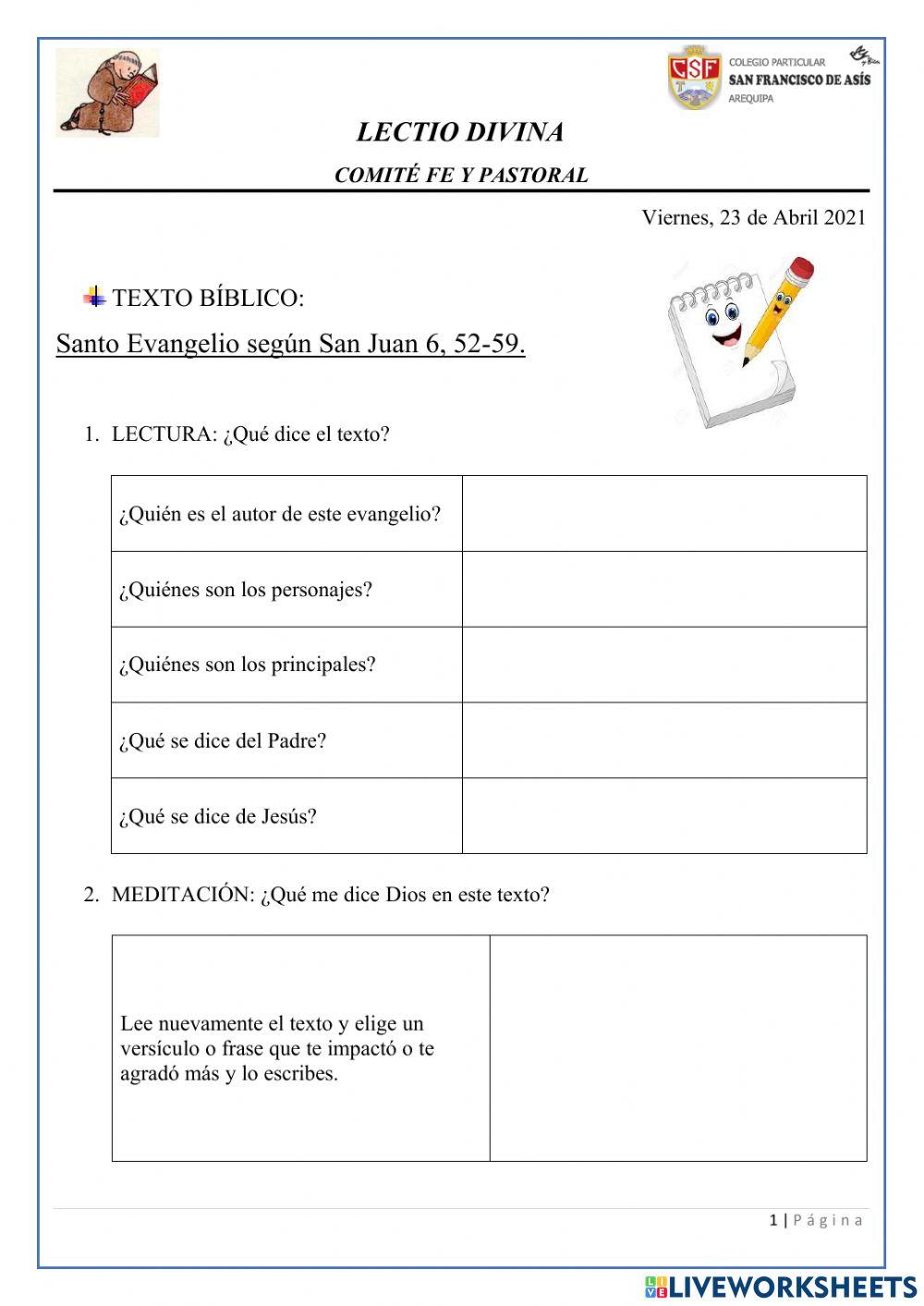 lectio-divina-live-worksheets
