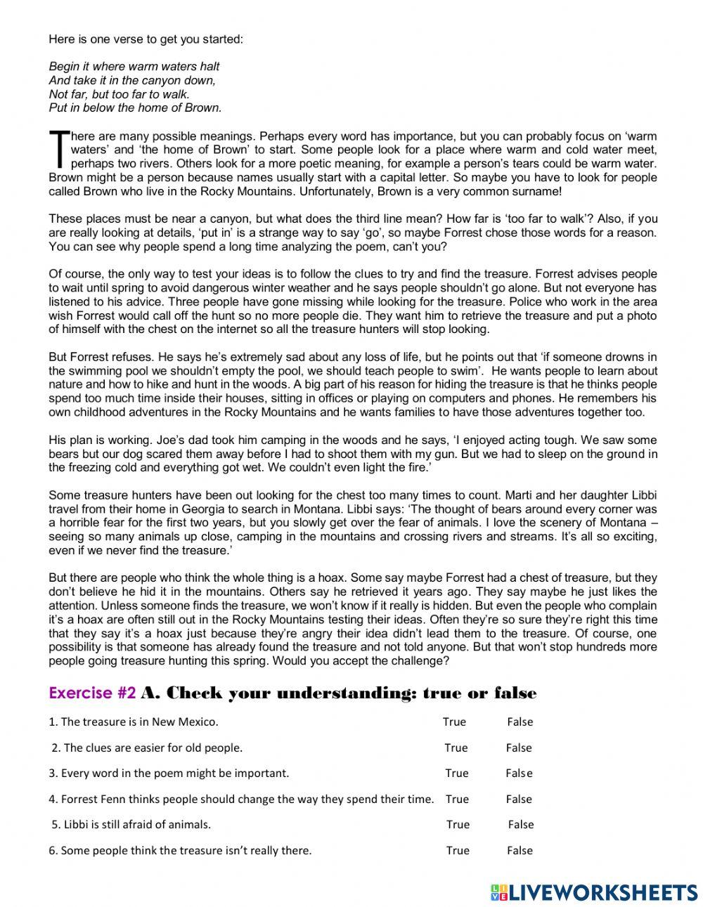 Present perfect reading comprehension