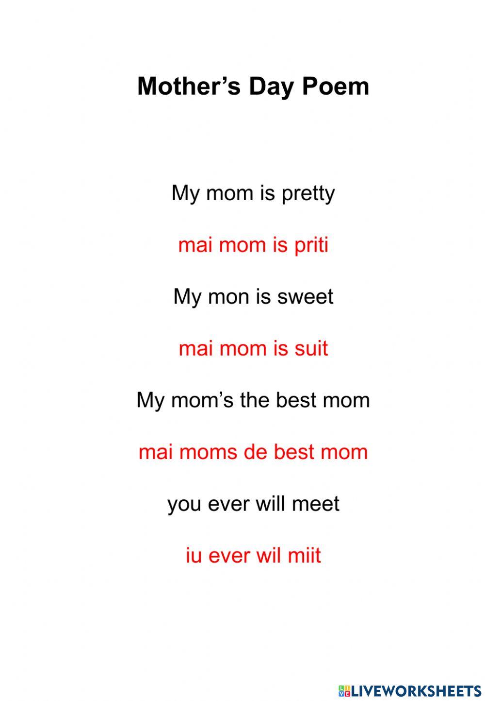mother-s-day-poem-5-years-worksheet-live-worksheets