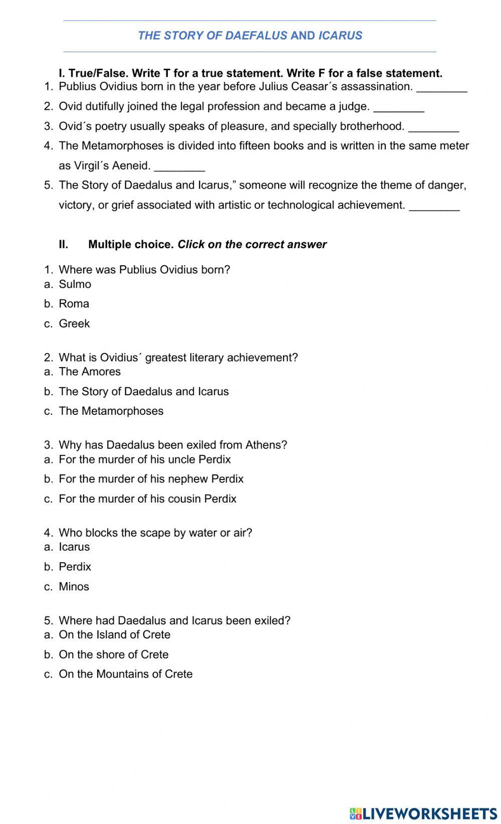 The story of Daedalus and Icarus