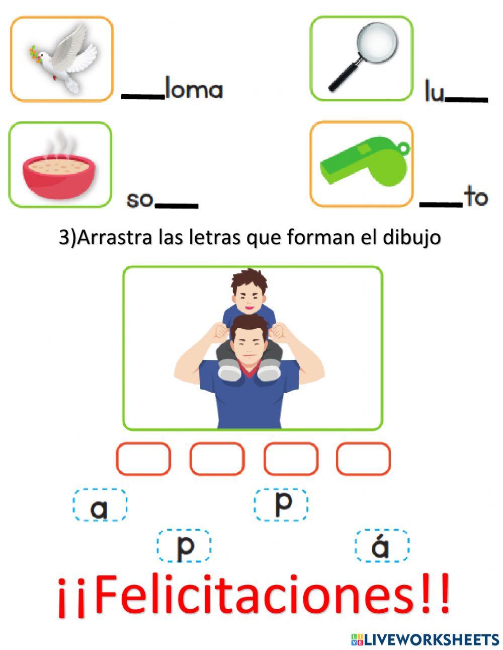 1° Lenguaje y comunicación: ficha interactiva: Letra P