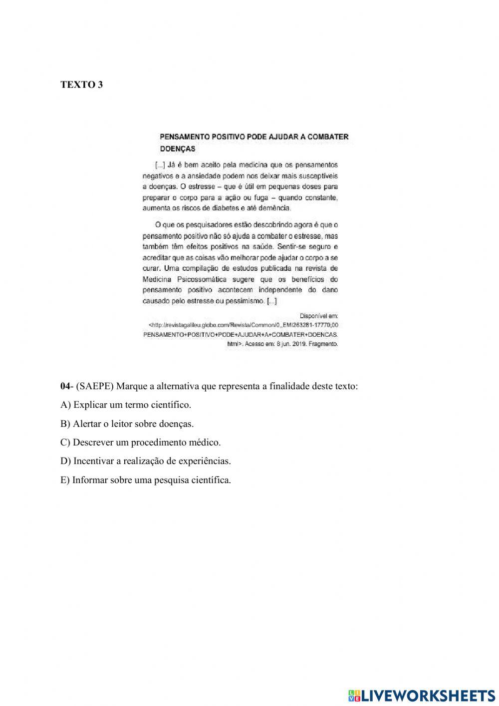 Atividades de Língua Portuguesa 9º ano