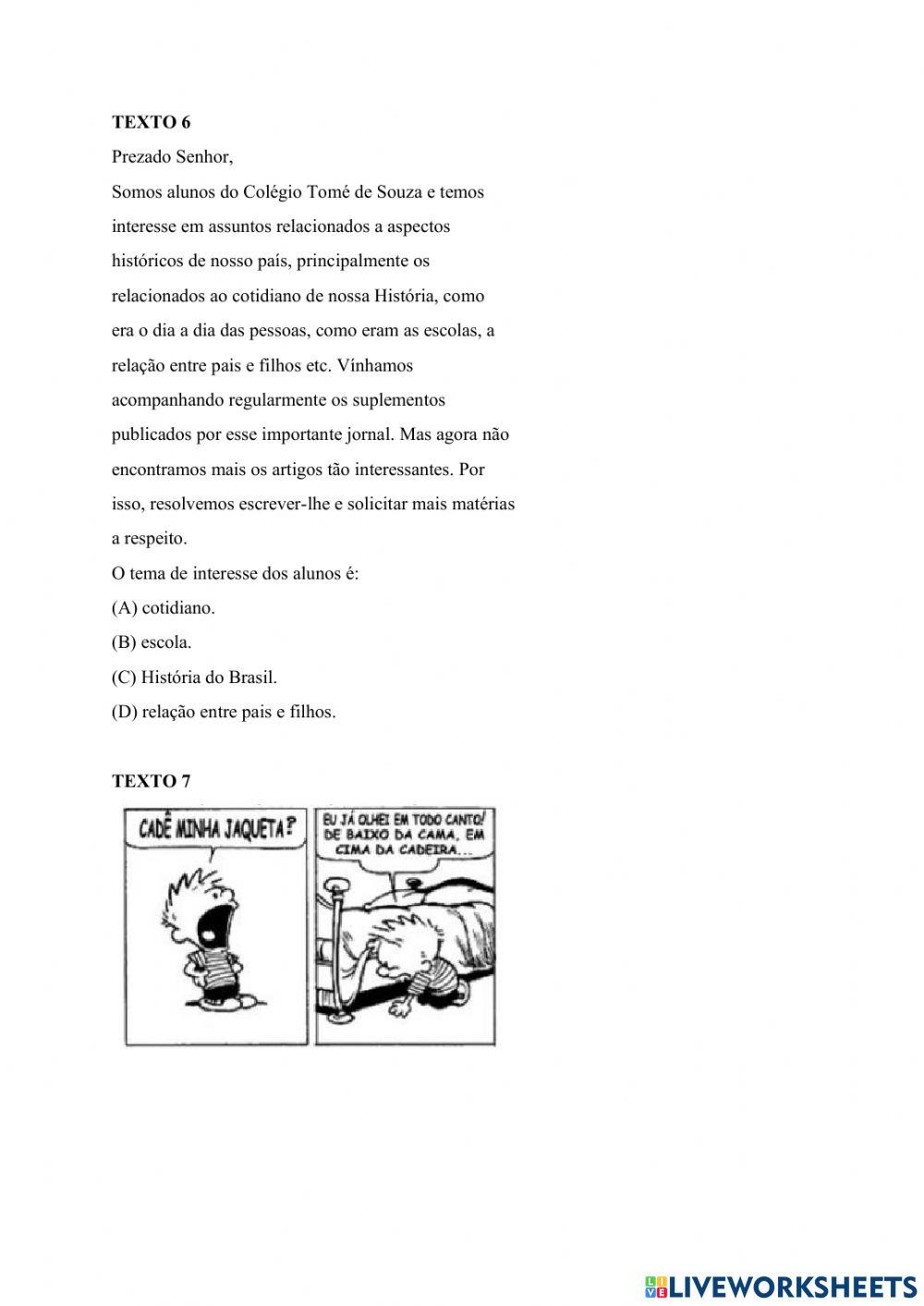 Atividades de Língua Portuguesa 9º ano