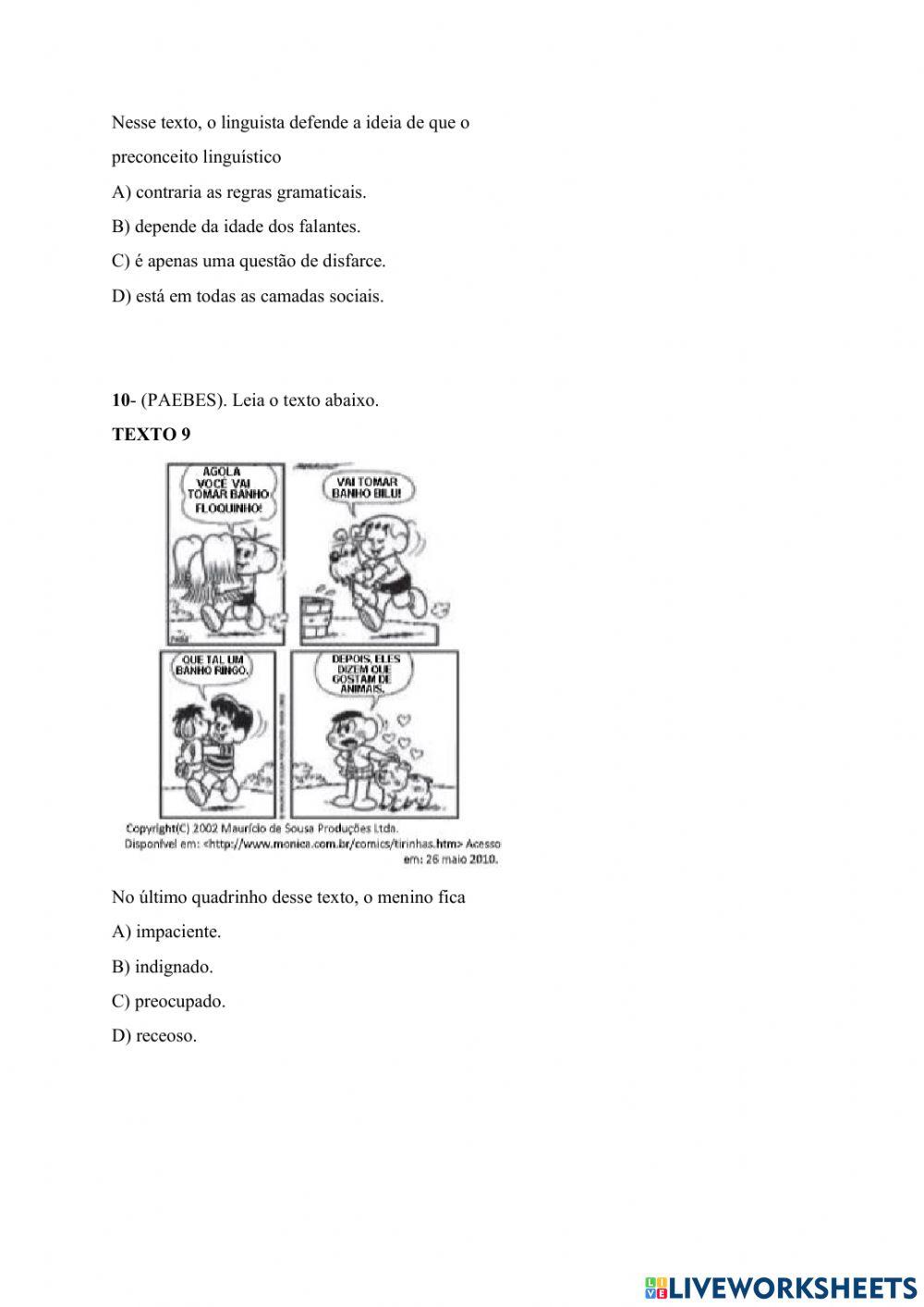 Atividades de Língua Portuguesa 9º ano