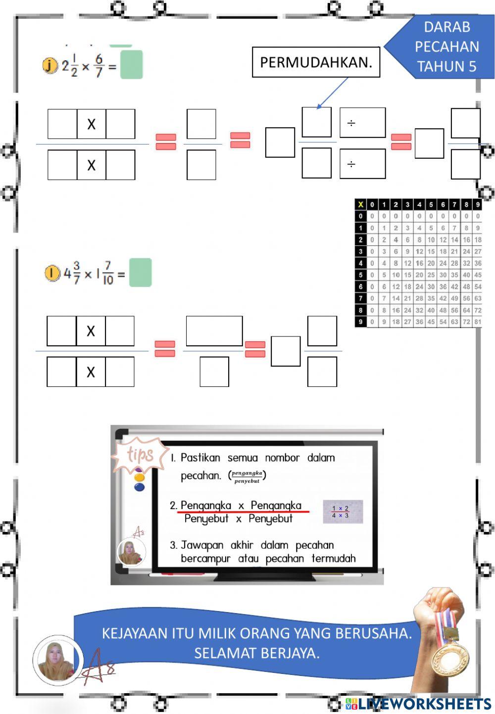 Matematik tahun 5 darab pecahan